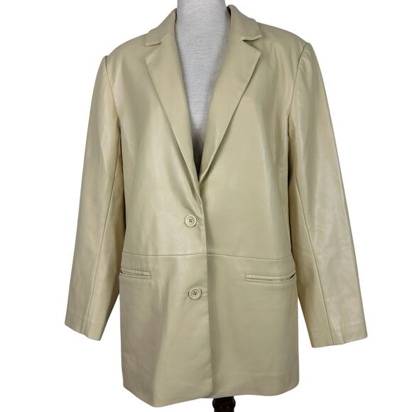 Abercrombie Fitch Blazer Women Large Vegan Leather Beige Butter Yellow Soft - Picture 1 of 11